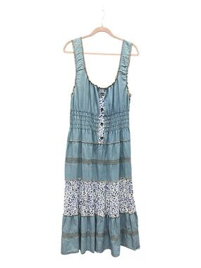 Lapis Blue Floral Panel Tiered Maxi Dress